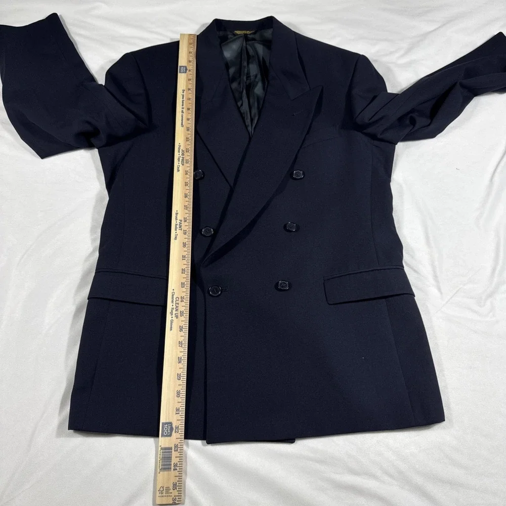 VTG 90s Pierre Cardin‎ Men 100% Wool USA Made Double Breasted Blazer Jacket Navy
